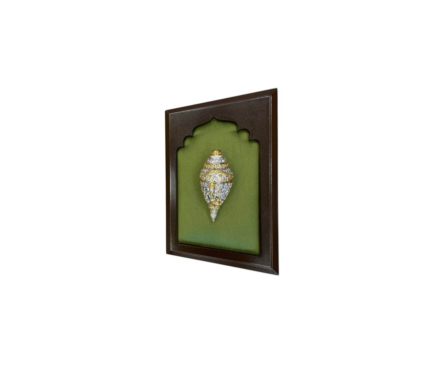 Shank Ganesha with silk in Wooden Frame (6 Colour Variant)