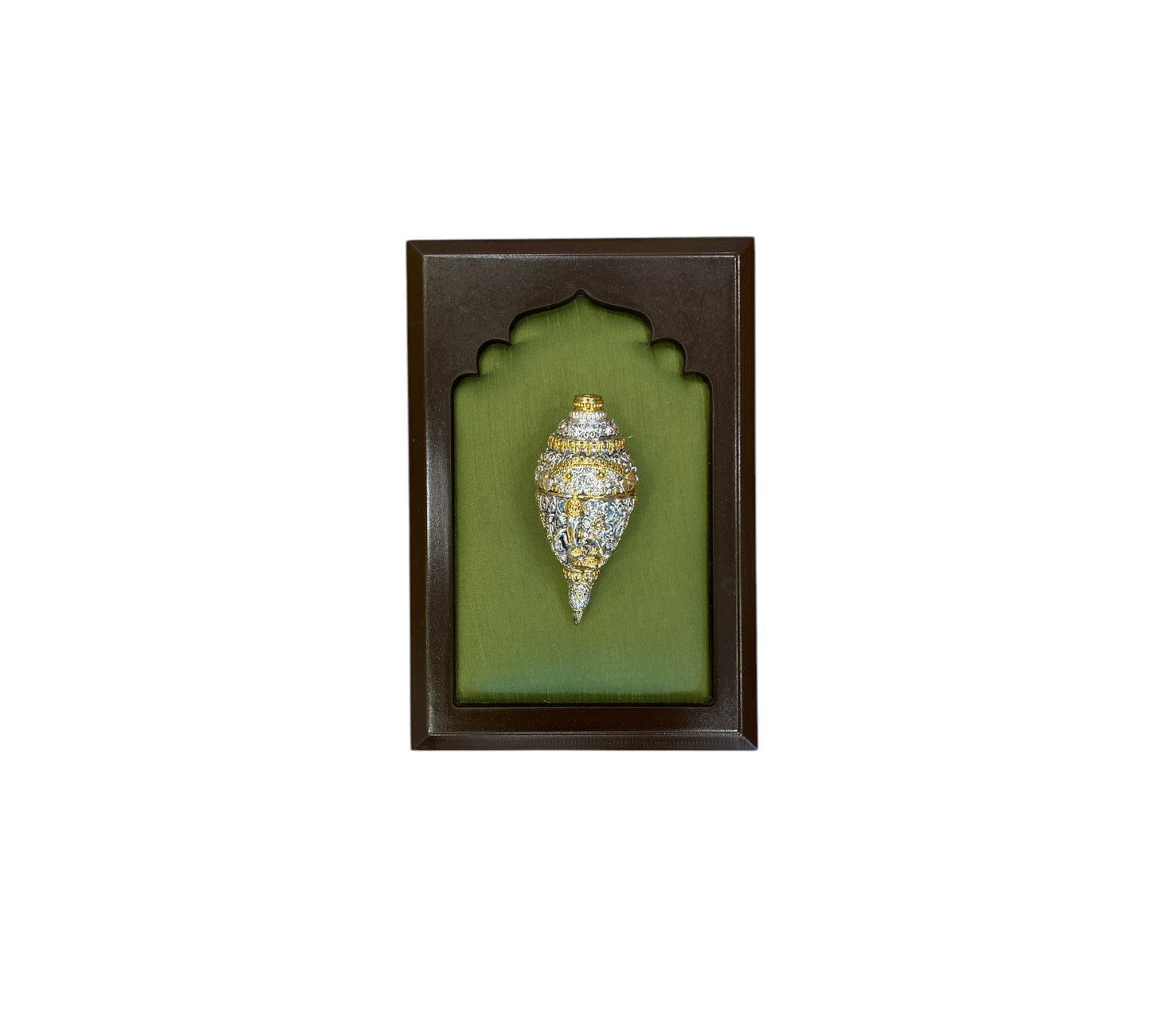 Shank Ganesha with silk in Wooden Frame (6 Colour Variant)