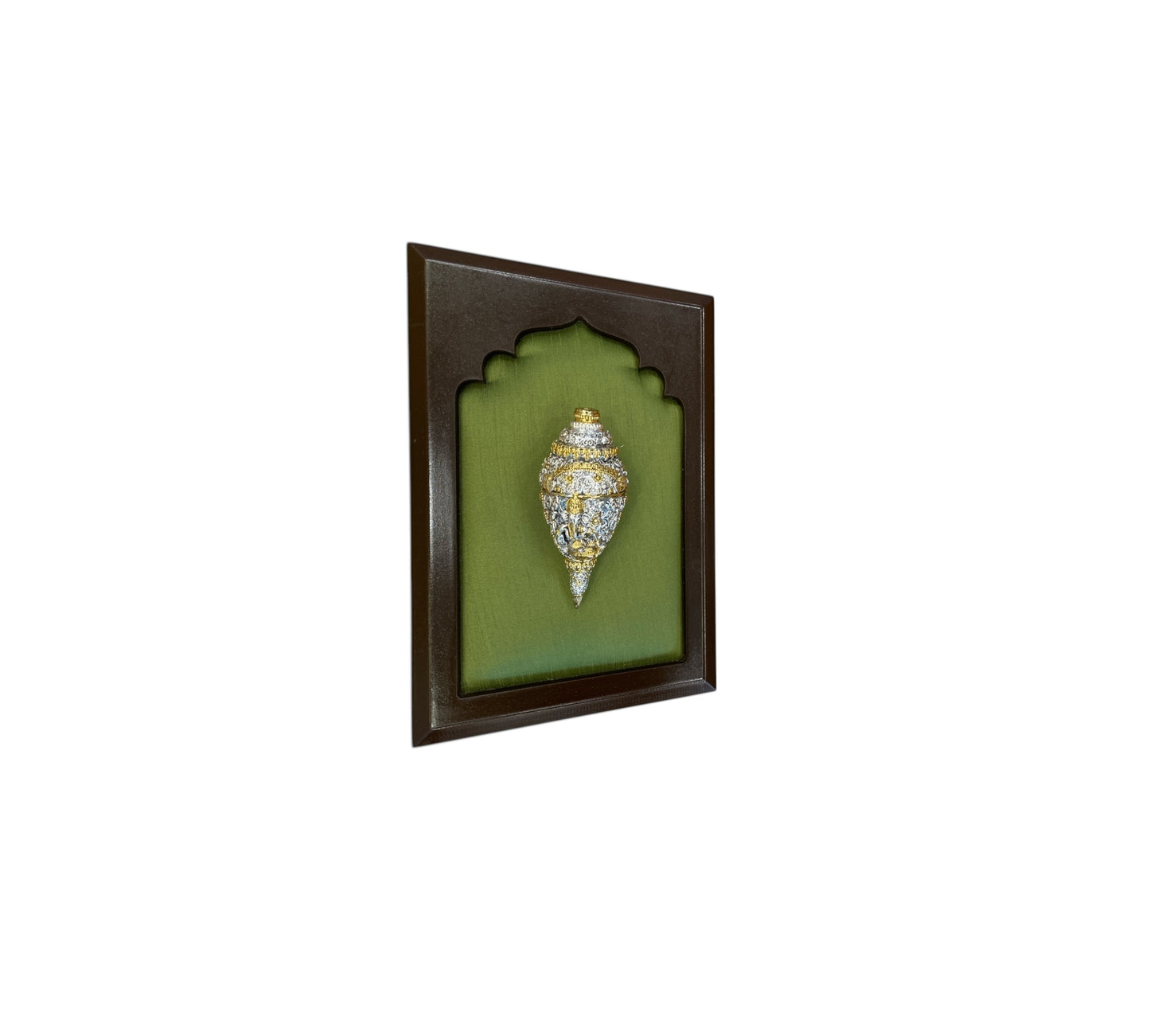 Shank Ganesha with silk in Wooden Frame (6 Colour Variant)