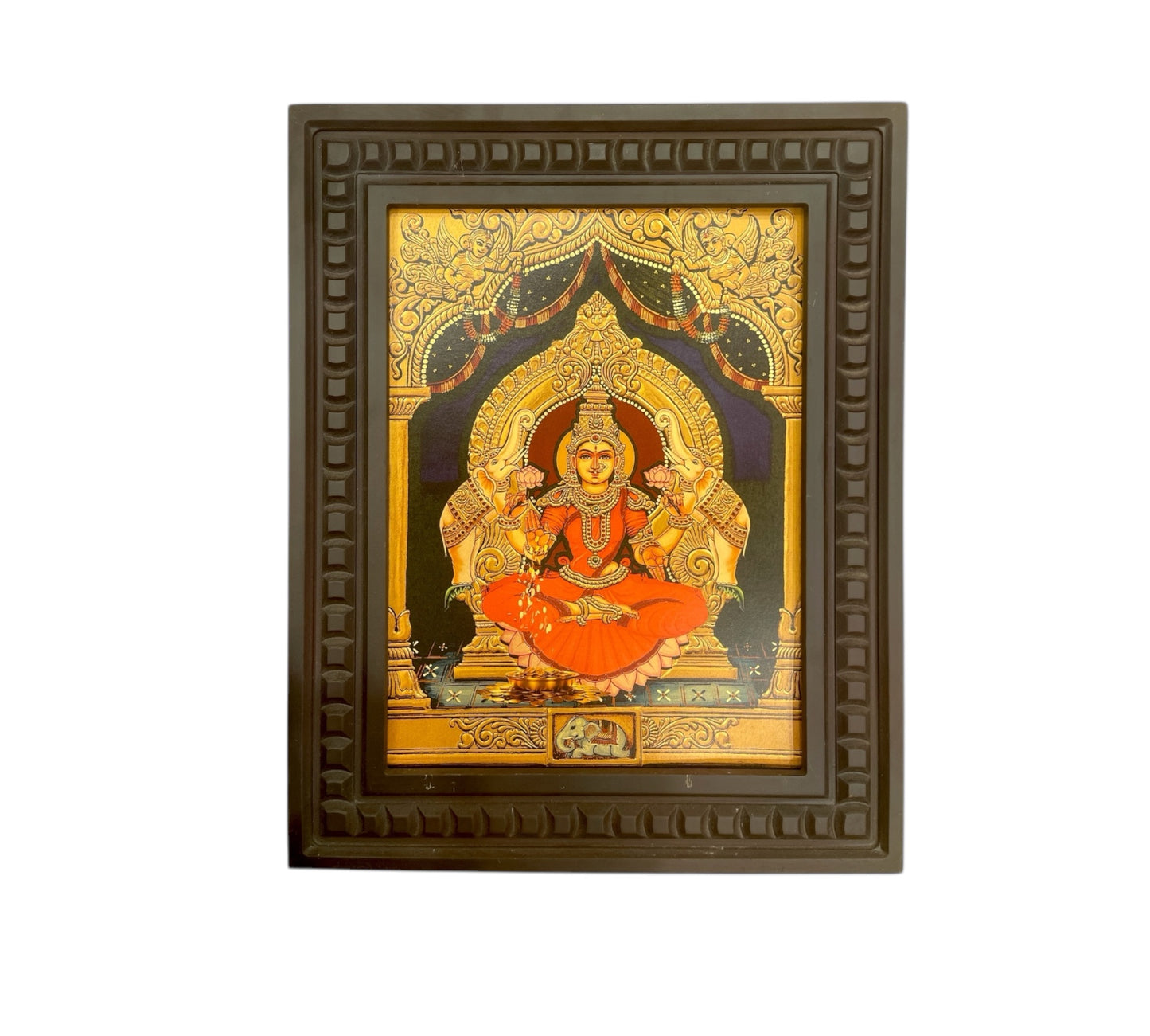 Gaja Lakshmi 2 (Red Saree) Gold Leafed Art With Wooden Frame