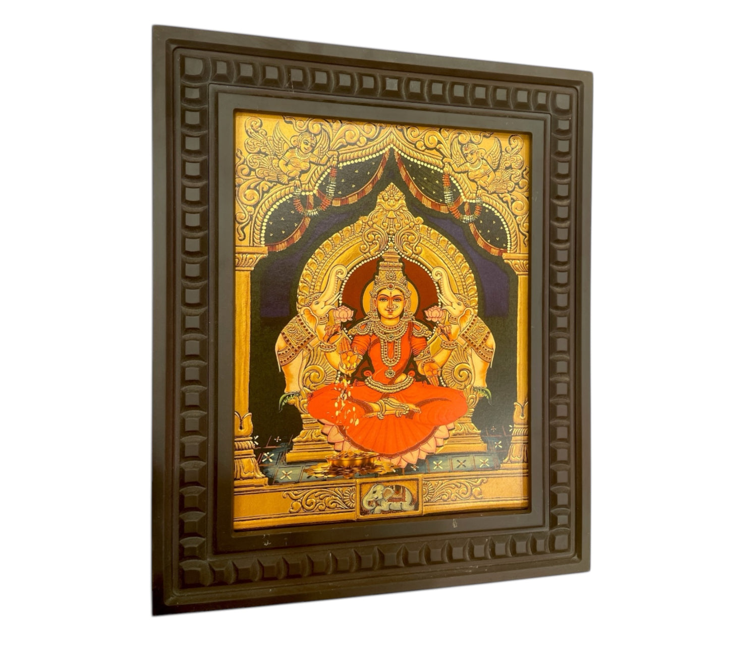 Gaja Lakshmi 2 (Red Saree) Gold Leafed Art With Wooden Frame