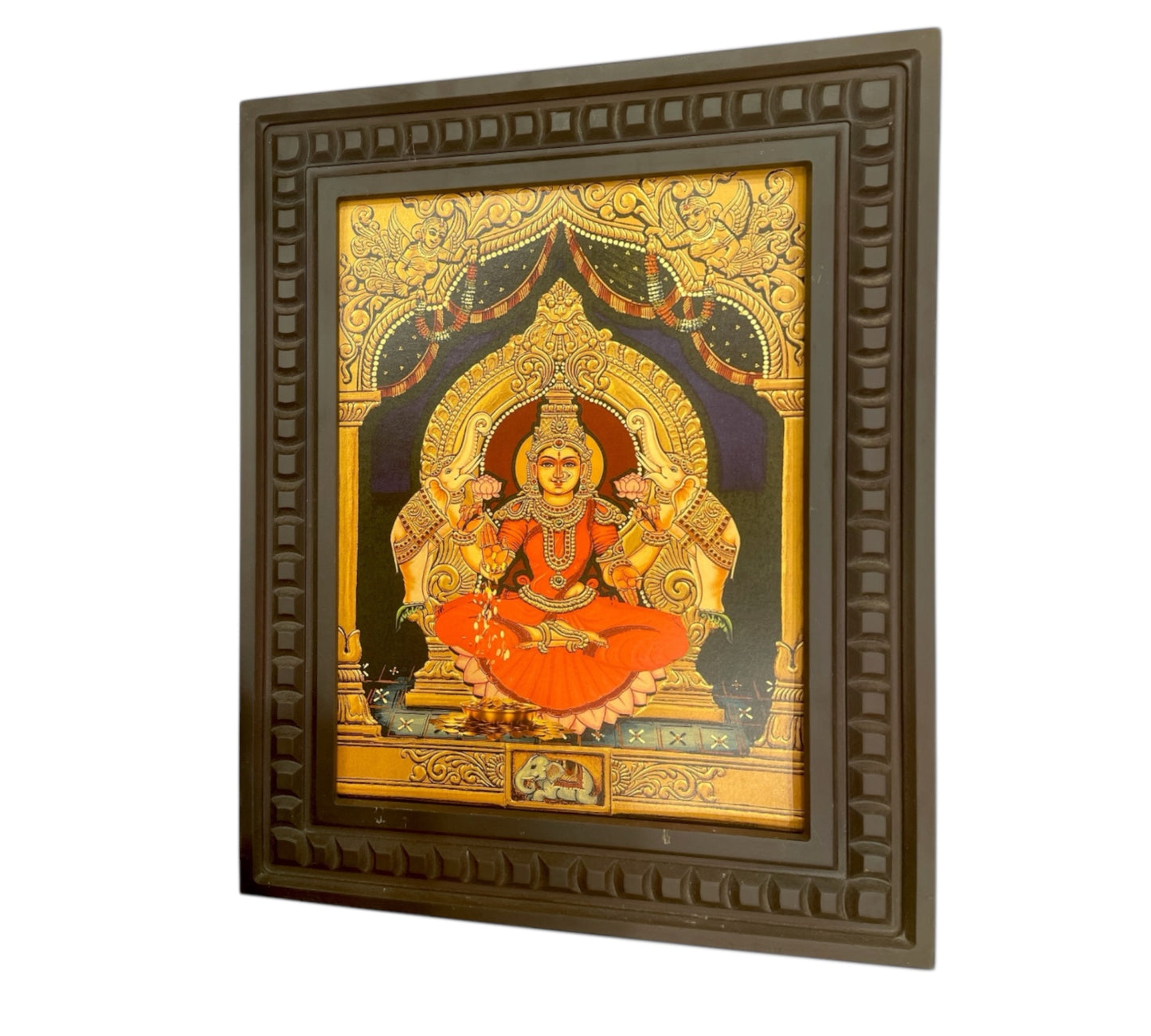 Gaja Lakshmi 2 (Red Saree) Gold Leafed Art With Wooden Frame