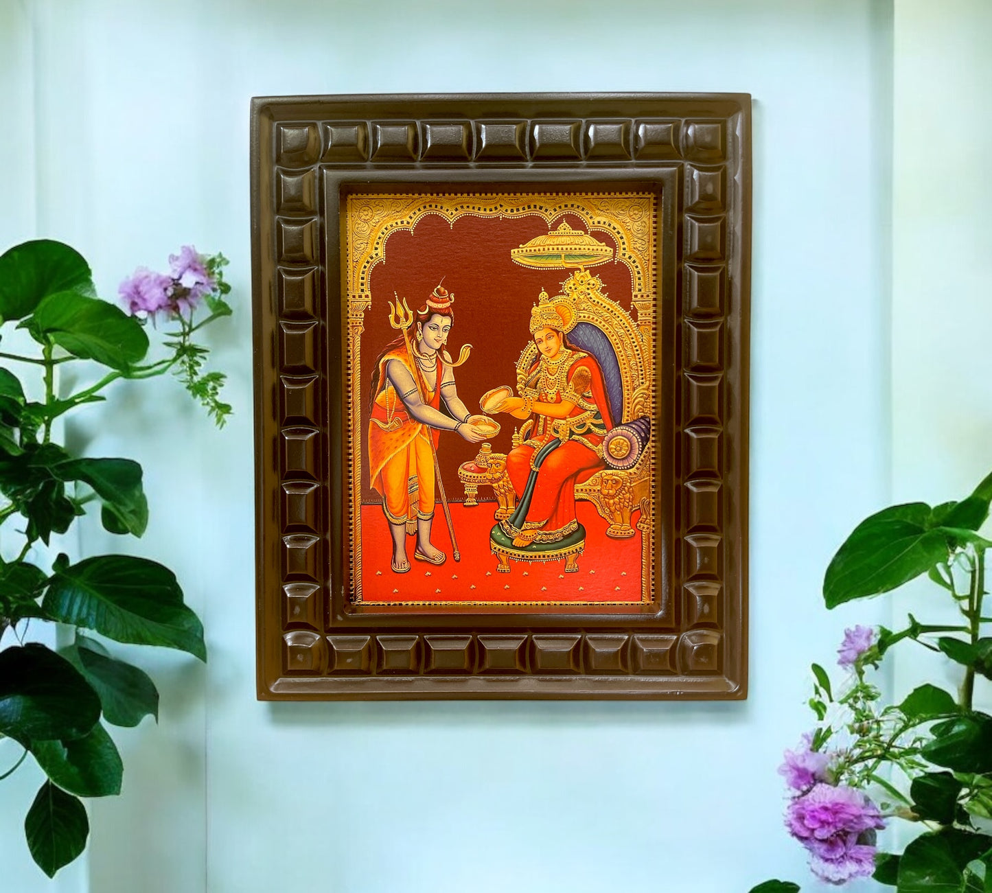 Shiva & Annapurna Gold Leafed Art With Wooden Frame