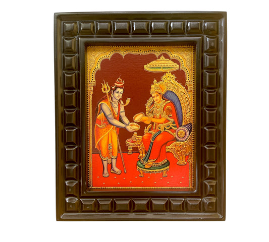 Shiva & Annapurna Gold Leafed Art With Wooden Frame