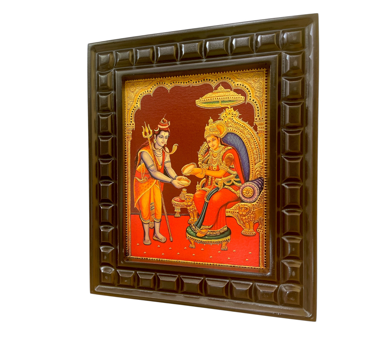 Shiva & Annapurna Gold Leafed Art With Wooden Frame