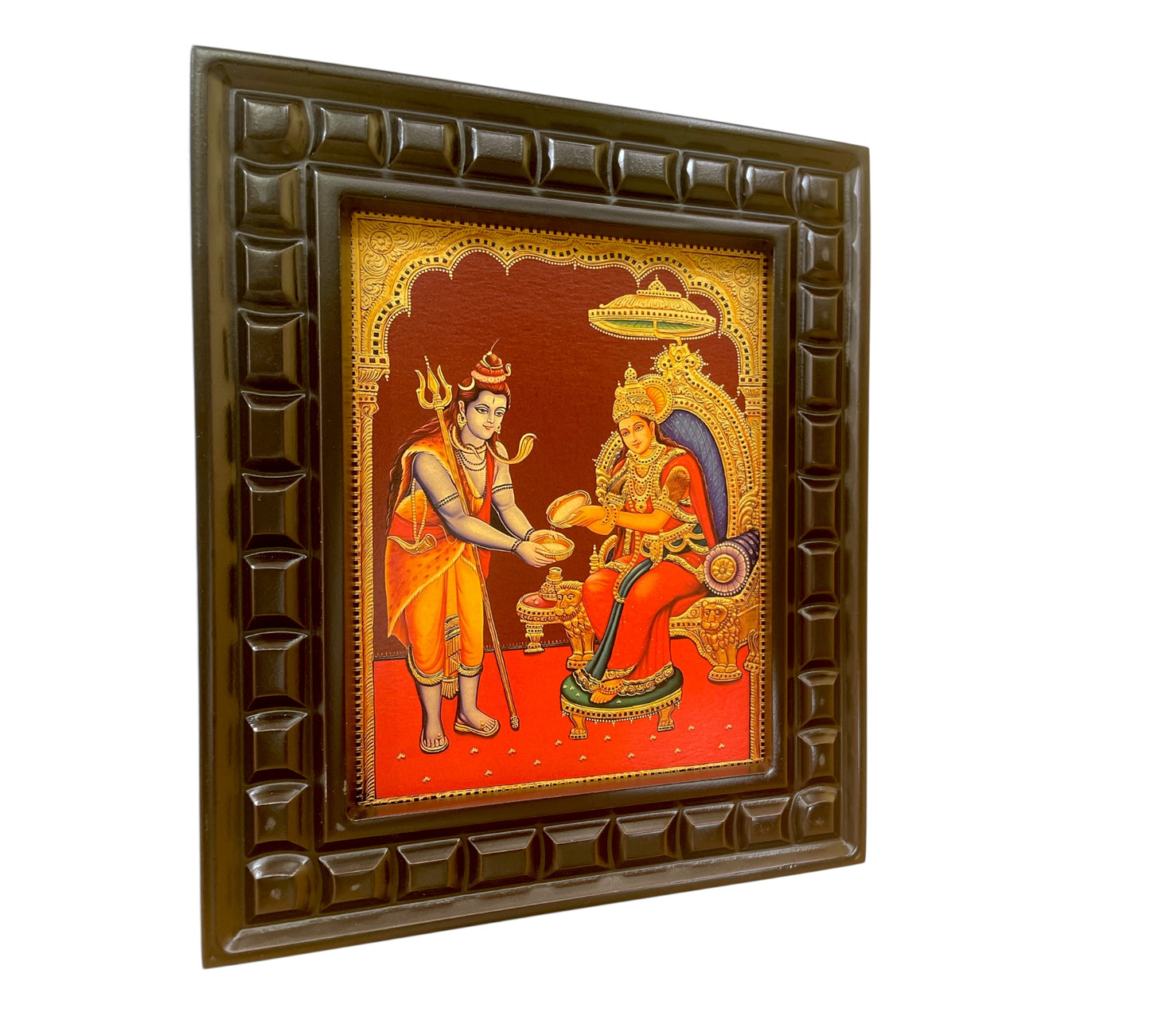 Shiva & Annapurna Gold Leafed Art With Wooden Frame