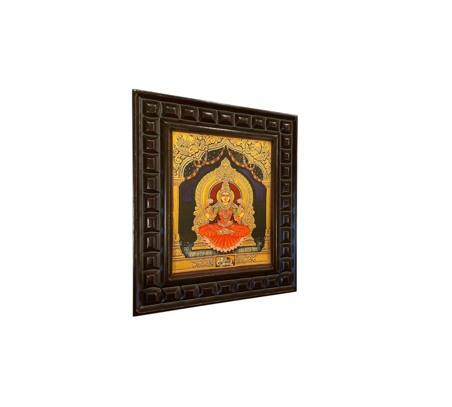 Shree Lakshmi 3 (Red Saree) Gold Leafed Art within Wooden frame