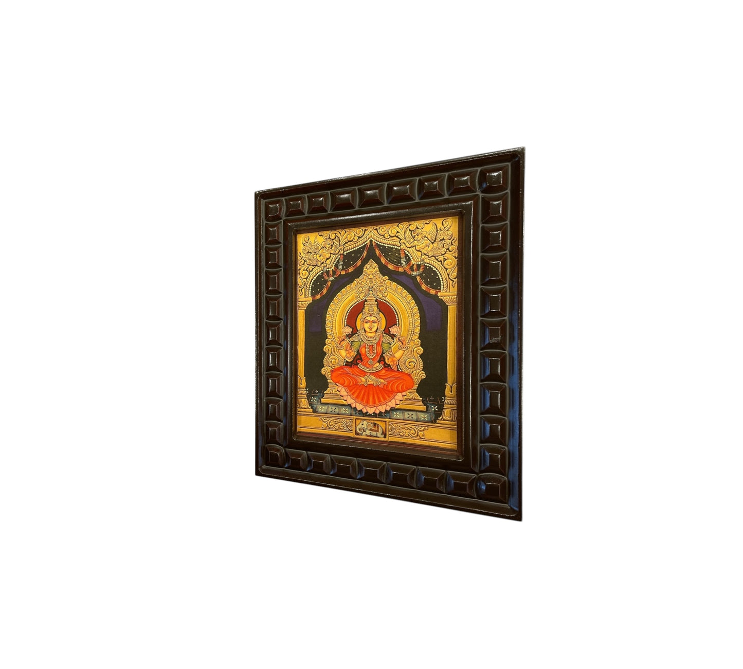 Shree Lakshmi 3 (Red Saree) Gold Leafed Art within Wooden frame