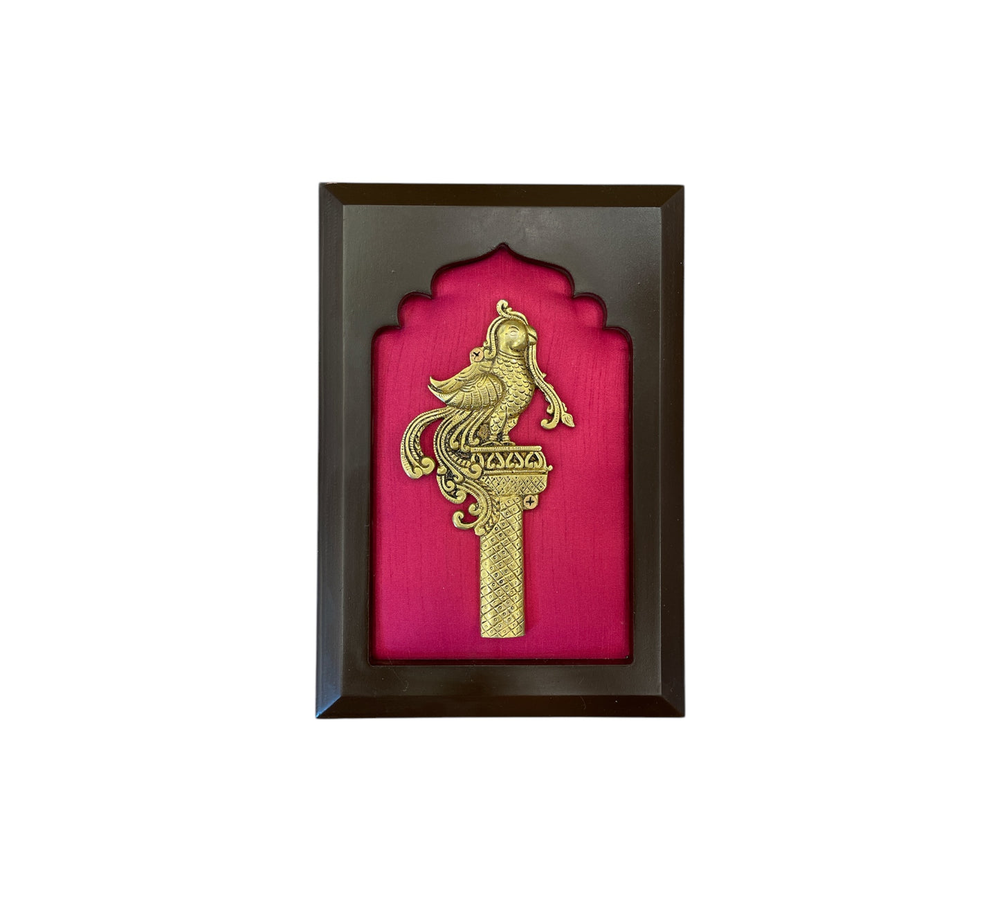 Brass Pair of Grand Virtual Entrance with Pink Silk in Wooden Frame