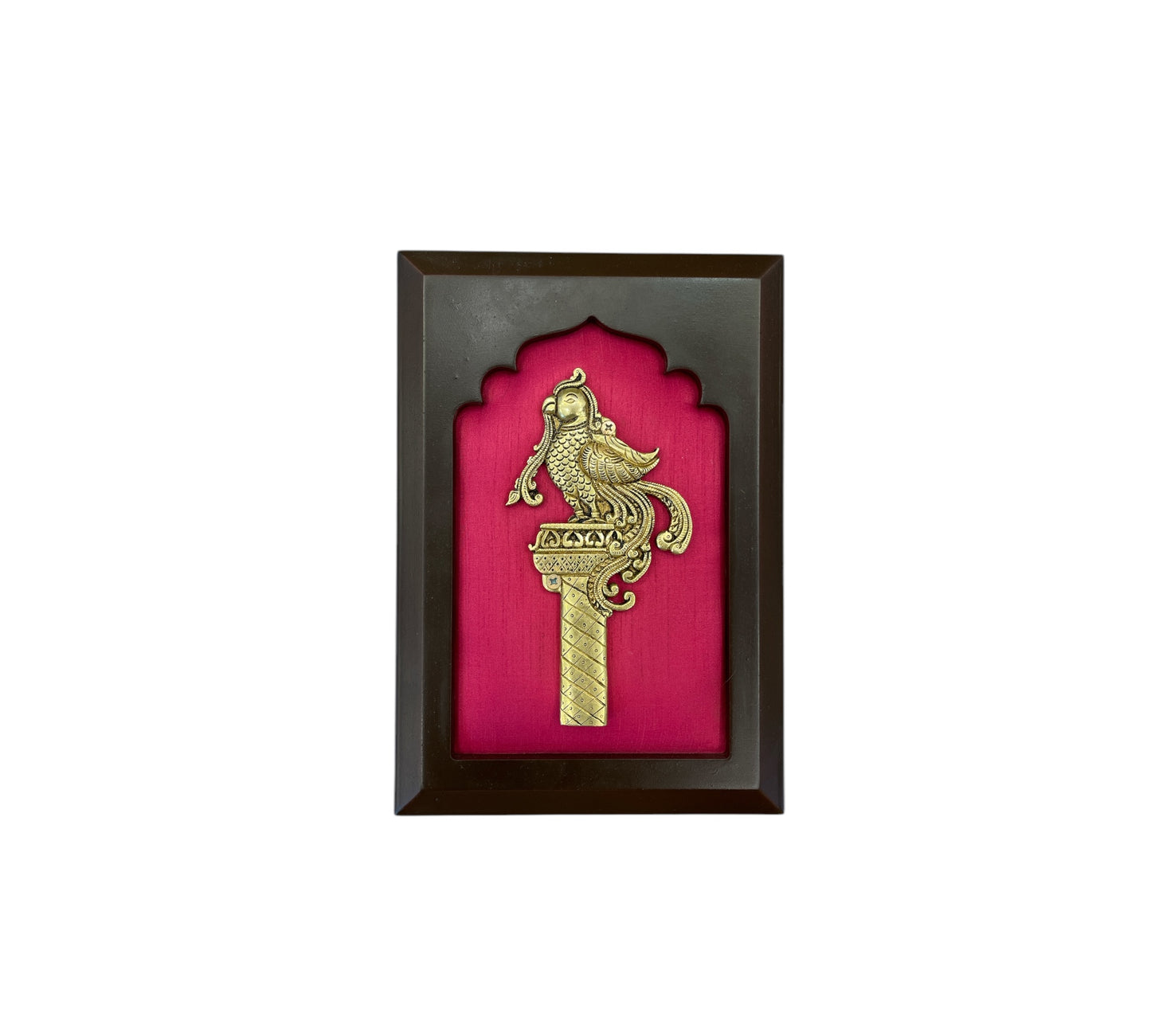 Brass Pair of Grand Virtual Entrance with Pink Silk in Wooden Frame