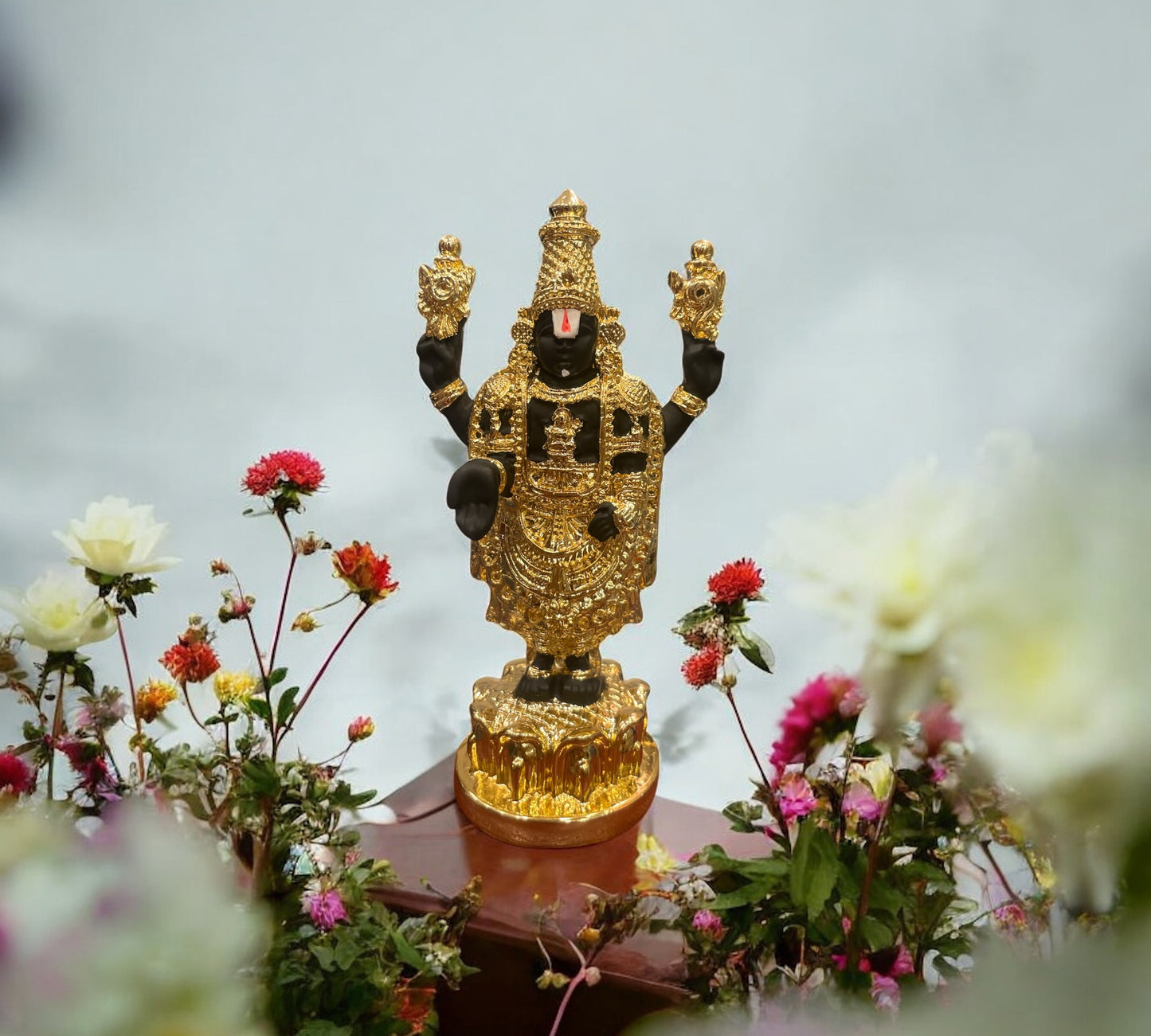 Tirupati Balaji Statue in Black and Gold
