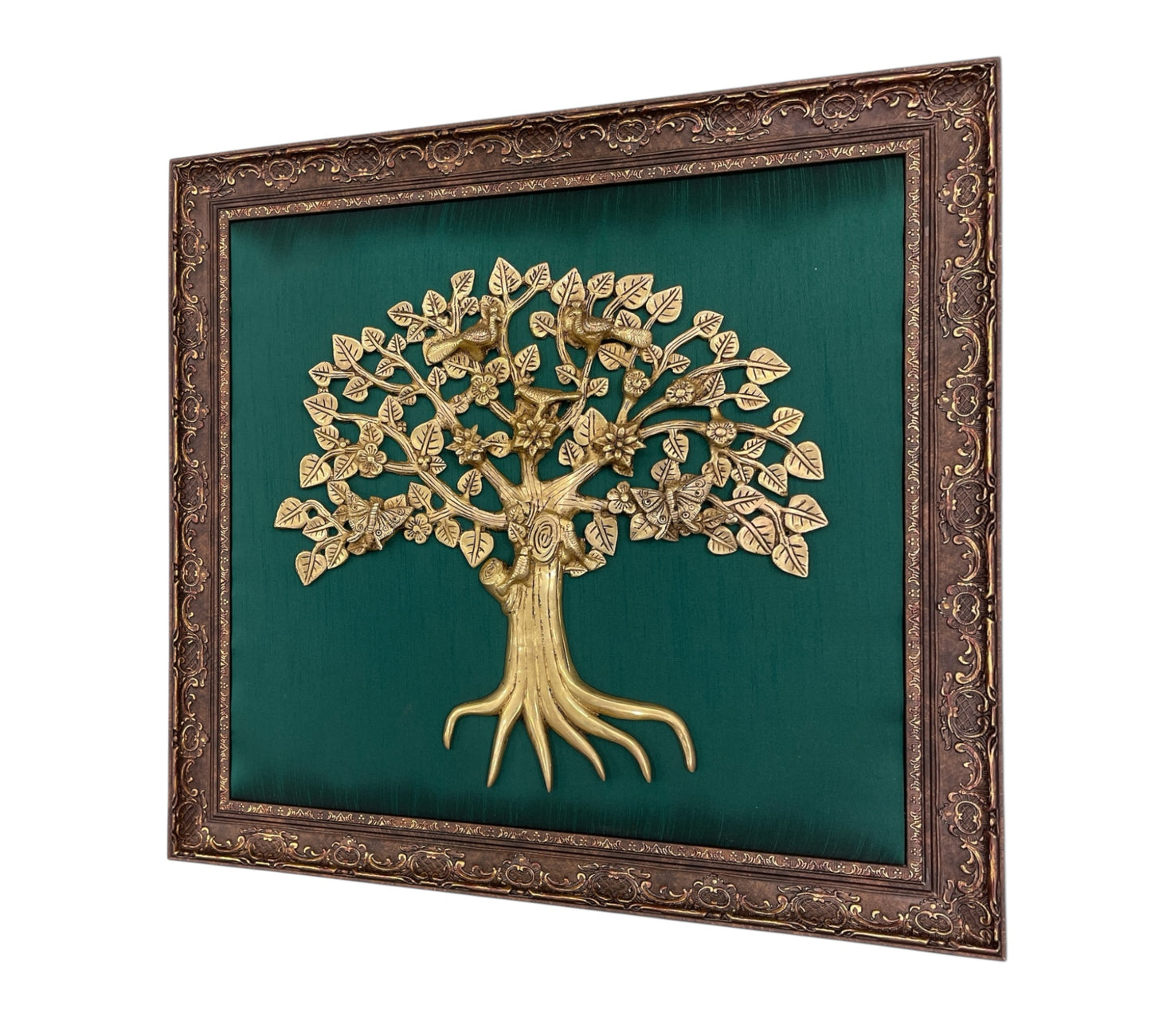 Kalpavriksha Brass with Rama Green silk in Moulded frame