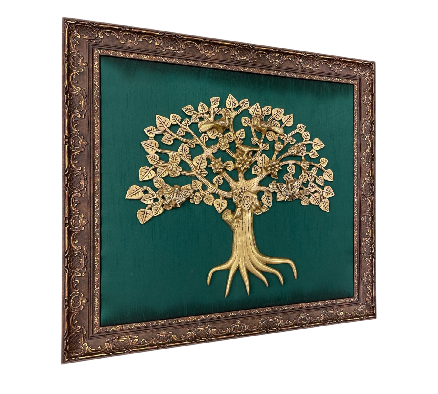 Kalpavriksha Brass with Rama Green silk in Moulded frame