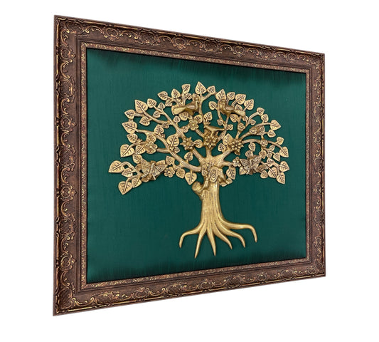 Kalpavriksha Brass with Rama Green silk in Moulded frame