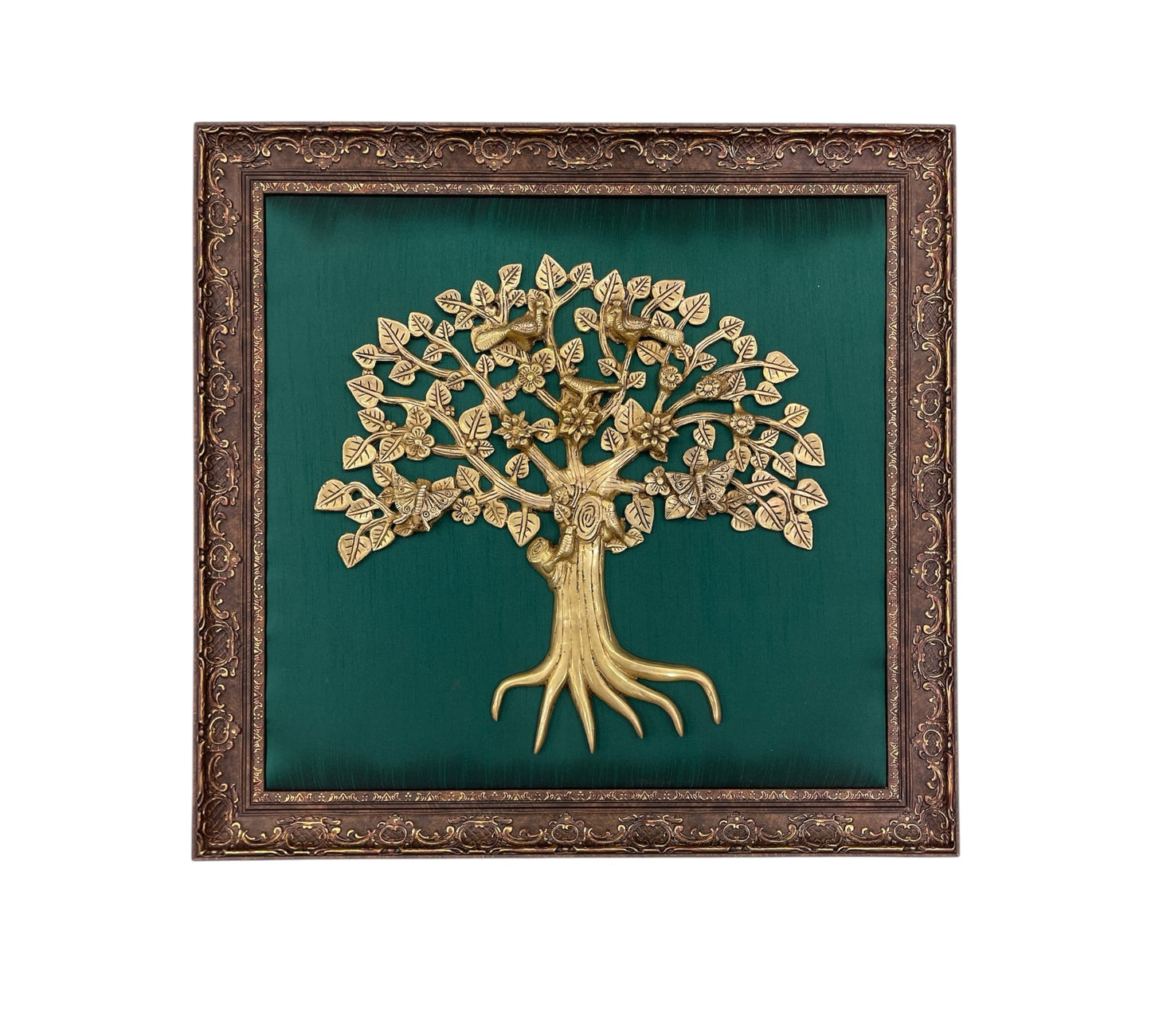 Kalpavriksha Brass with Rama Green silk in Moulded frame