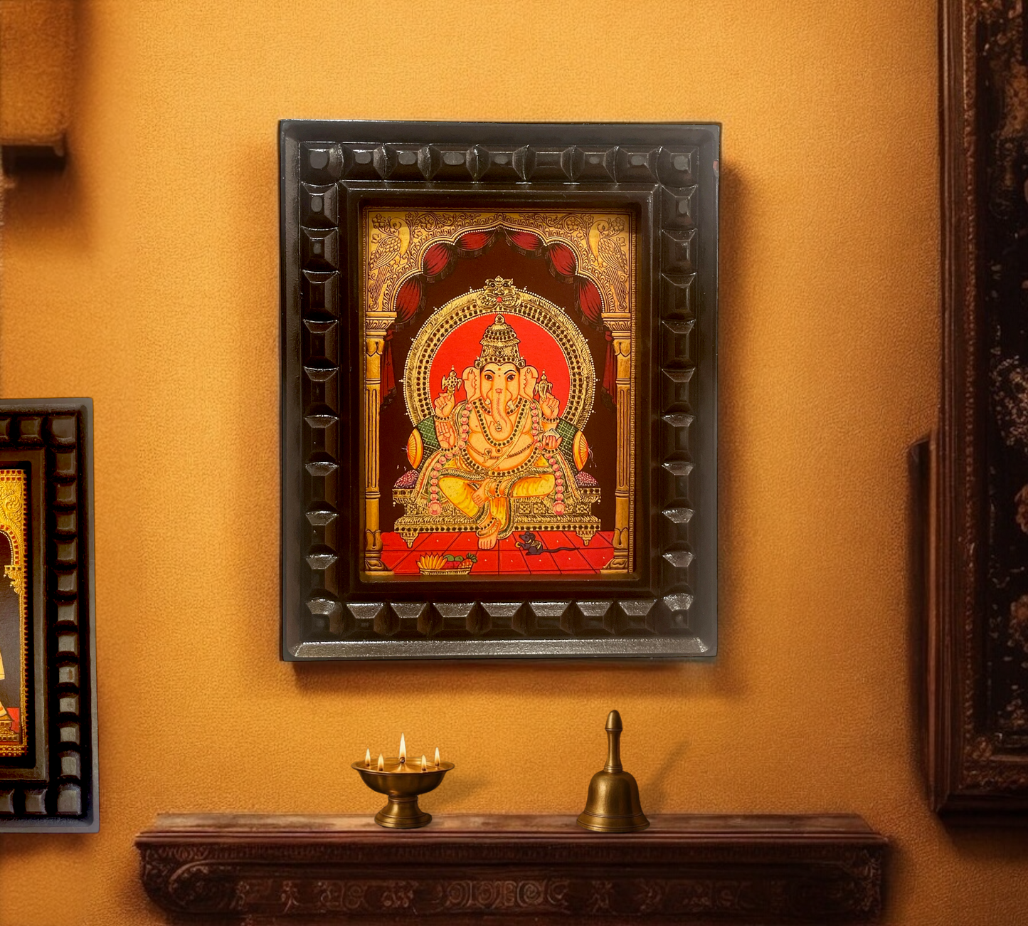 Shree Ganesha-2 Gold Leafed Art With Wooden Frame