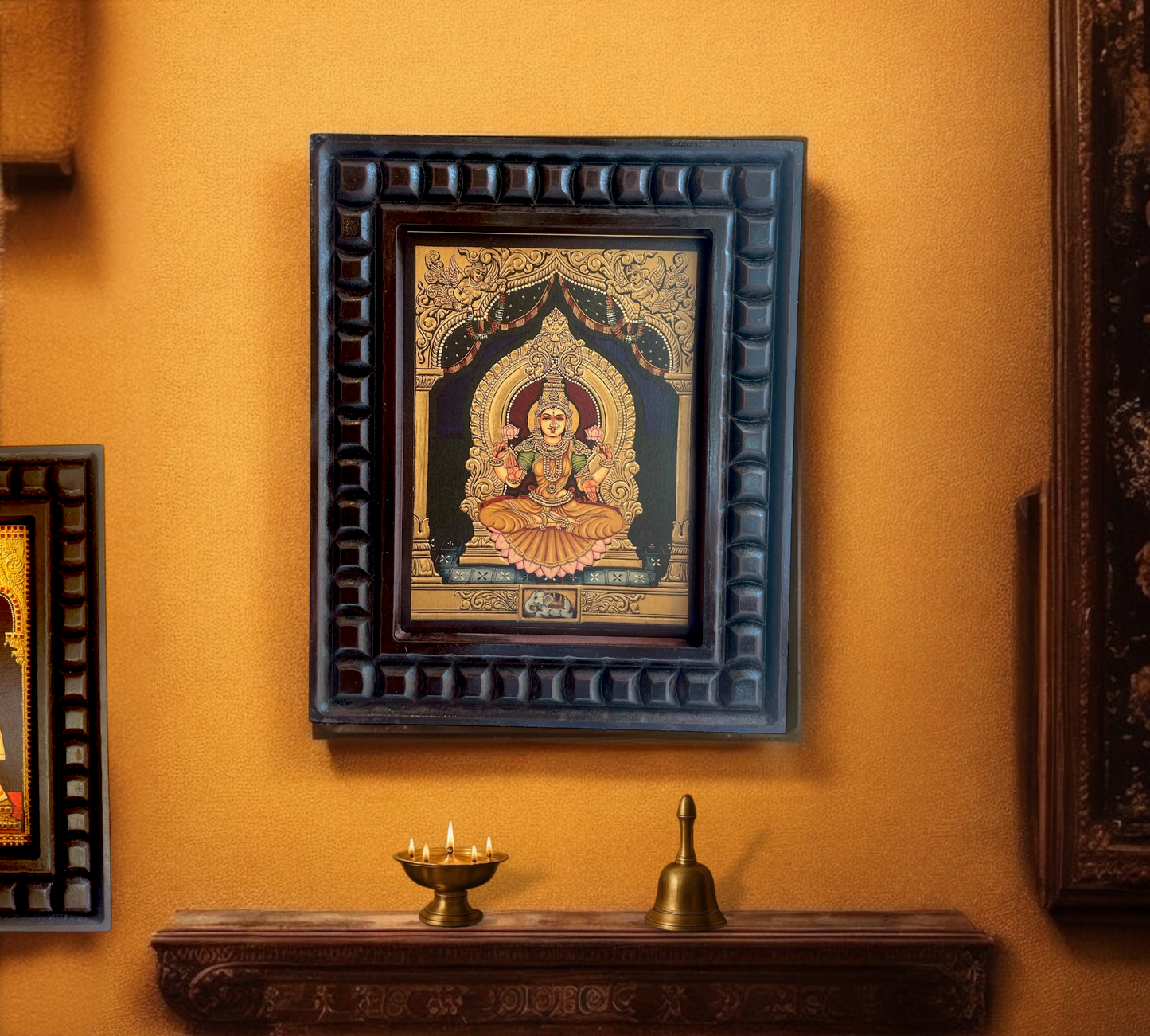 Shree Lakshmi Gold Leafed Art With Wooden Frame