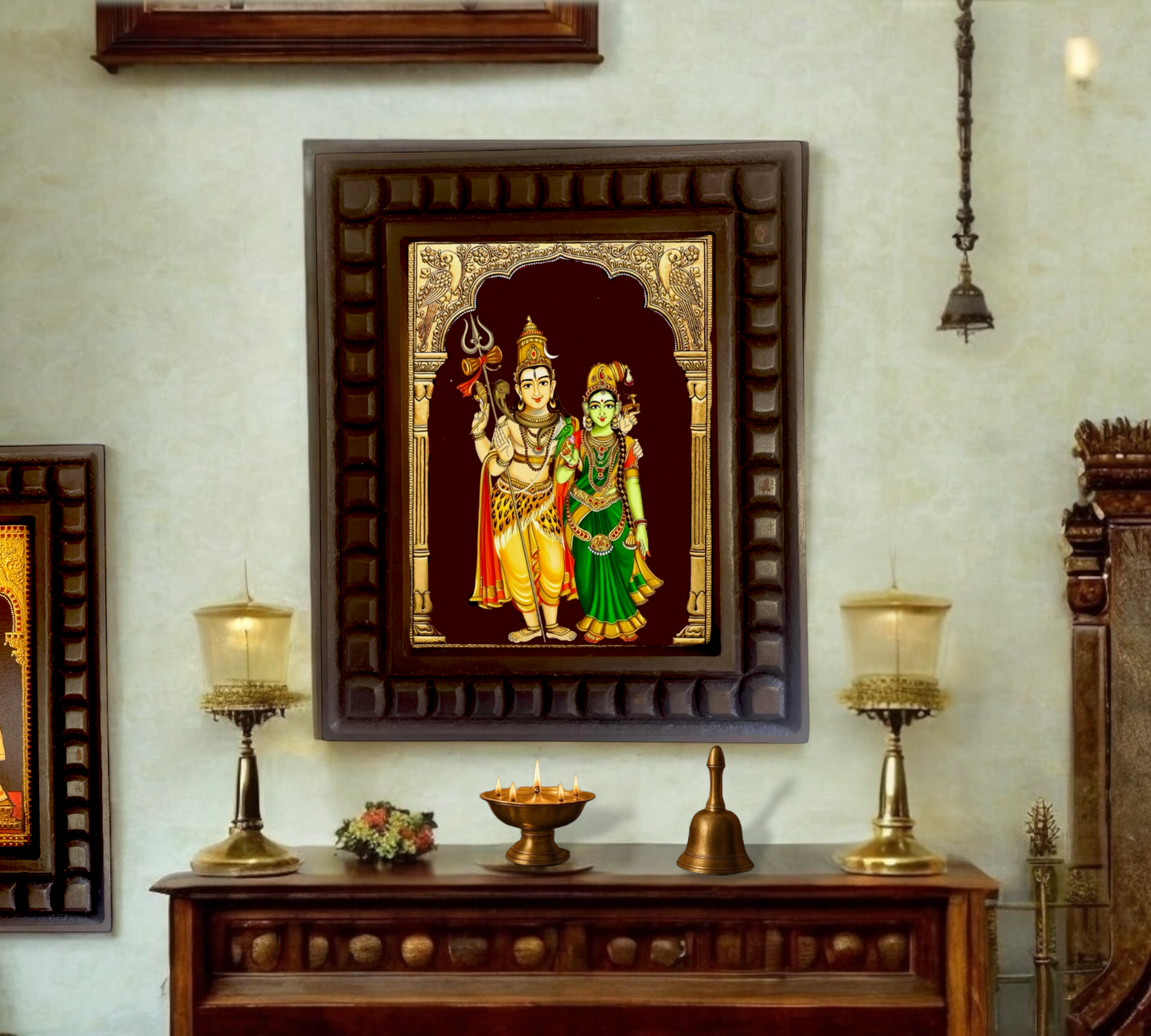 Shiva- Parvati Gold foiled Art within Wooden frame