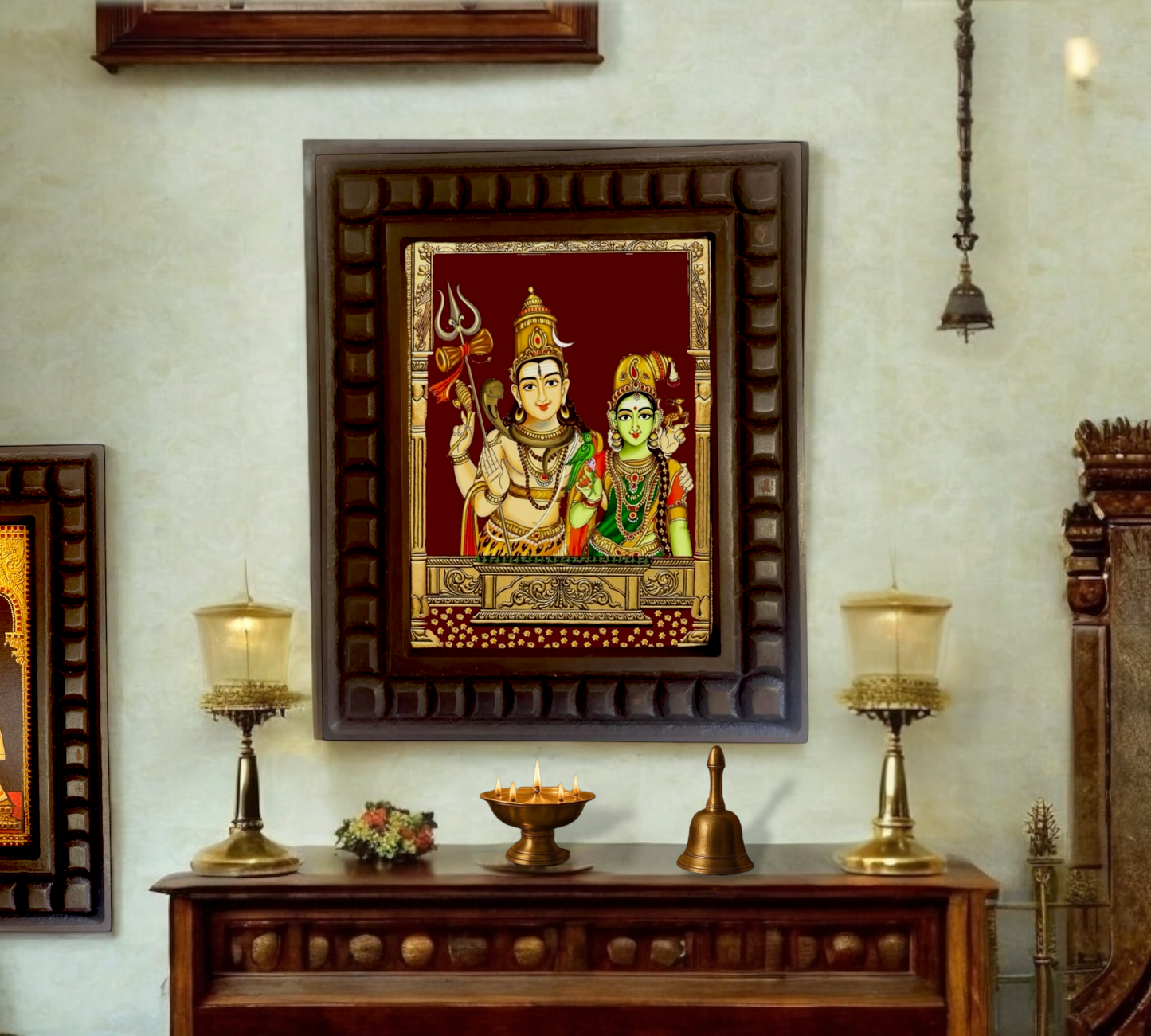 Shiva Parvati _2 Gold Leafed Art within Wooden Frame