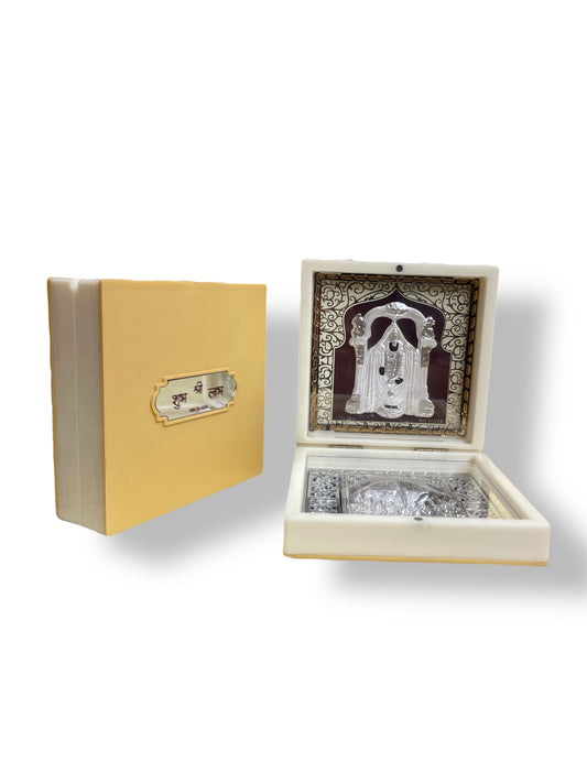 Tirupati Balaji with Padukas in Silver 3d foil Gift box