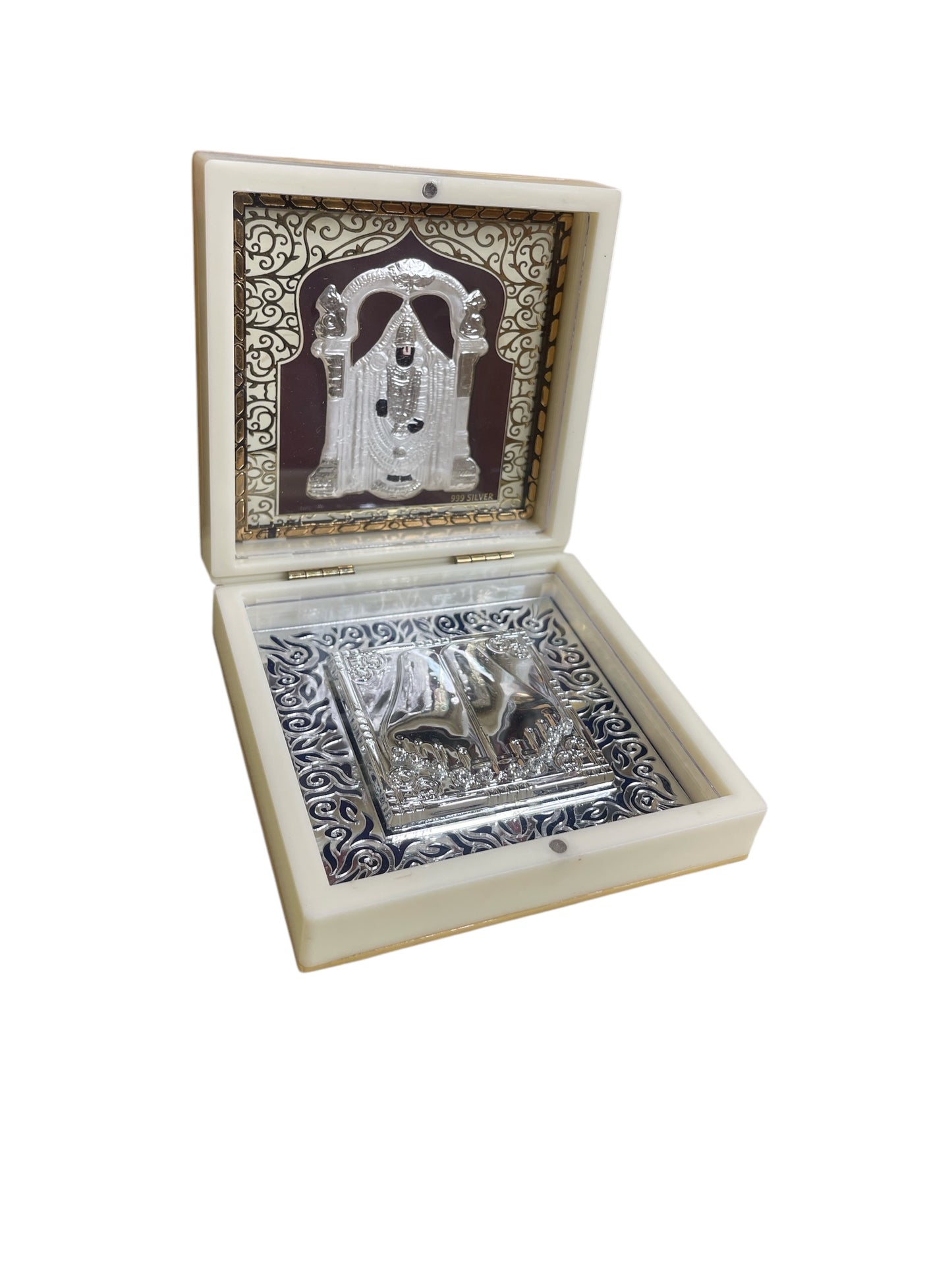 Tirupati Balaji with Padukas in Silver 3d foil Gift box
