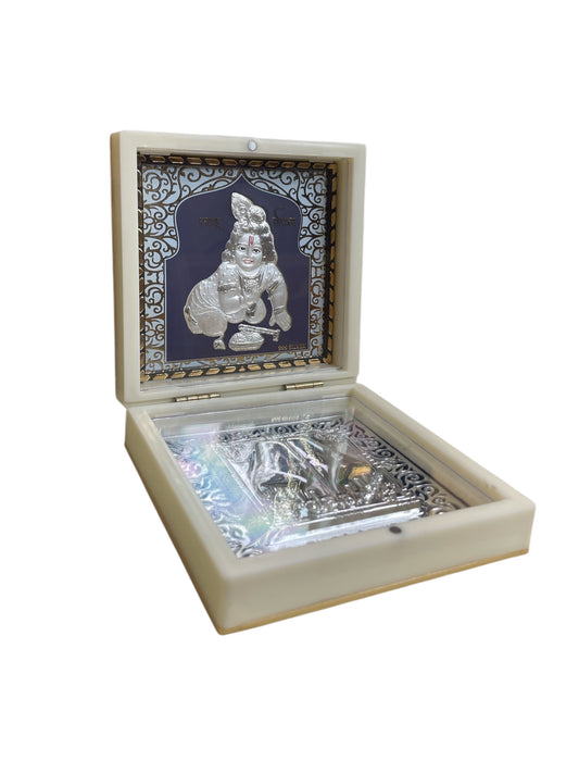 Laddu Krishna with Padukas in Silver 3d Foil gift Box