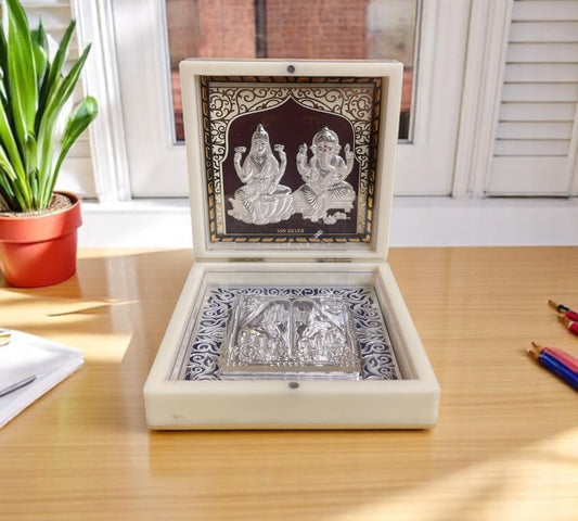 Ganesha Lakshmi with Padukas in Silver 3d Foil Gift box