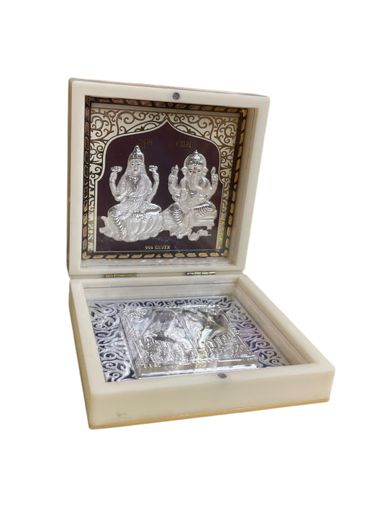 Ganesha Lakshmi with Padukas in Silver 3d Foil Gift box
