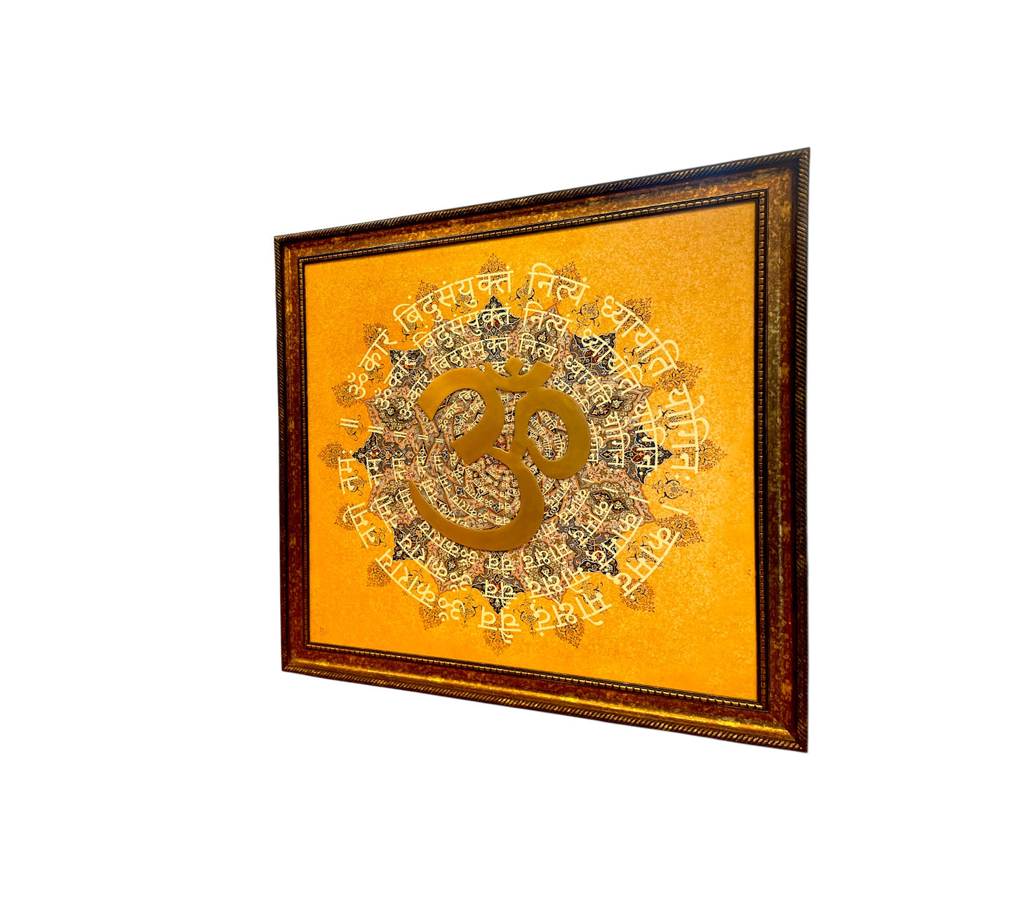 Brass Om with Omkara Mantra in moulded frame