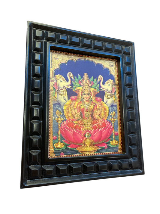 Gaja lakshmi - 4 gold foiled artwork in wooden frame
