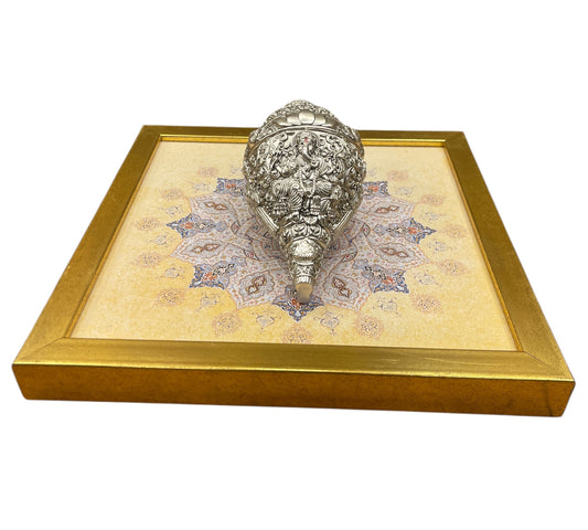 Ganesha Shank medium with Mandala Backdrop in Gold frame