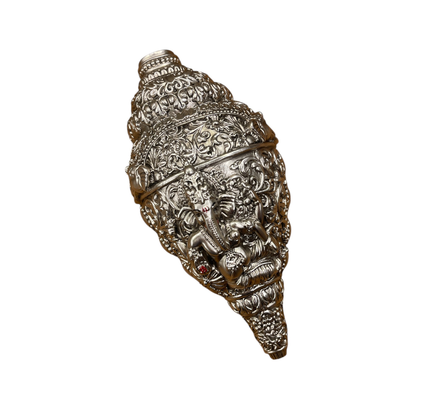 Ganesha Shank with green silk in wooden frame