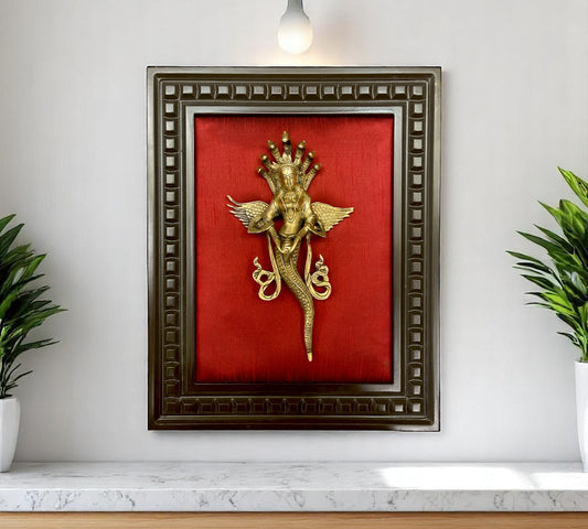Brass Nagakanya with Red silk in Wooden frame