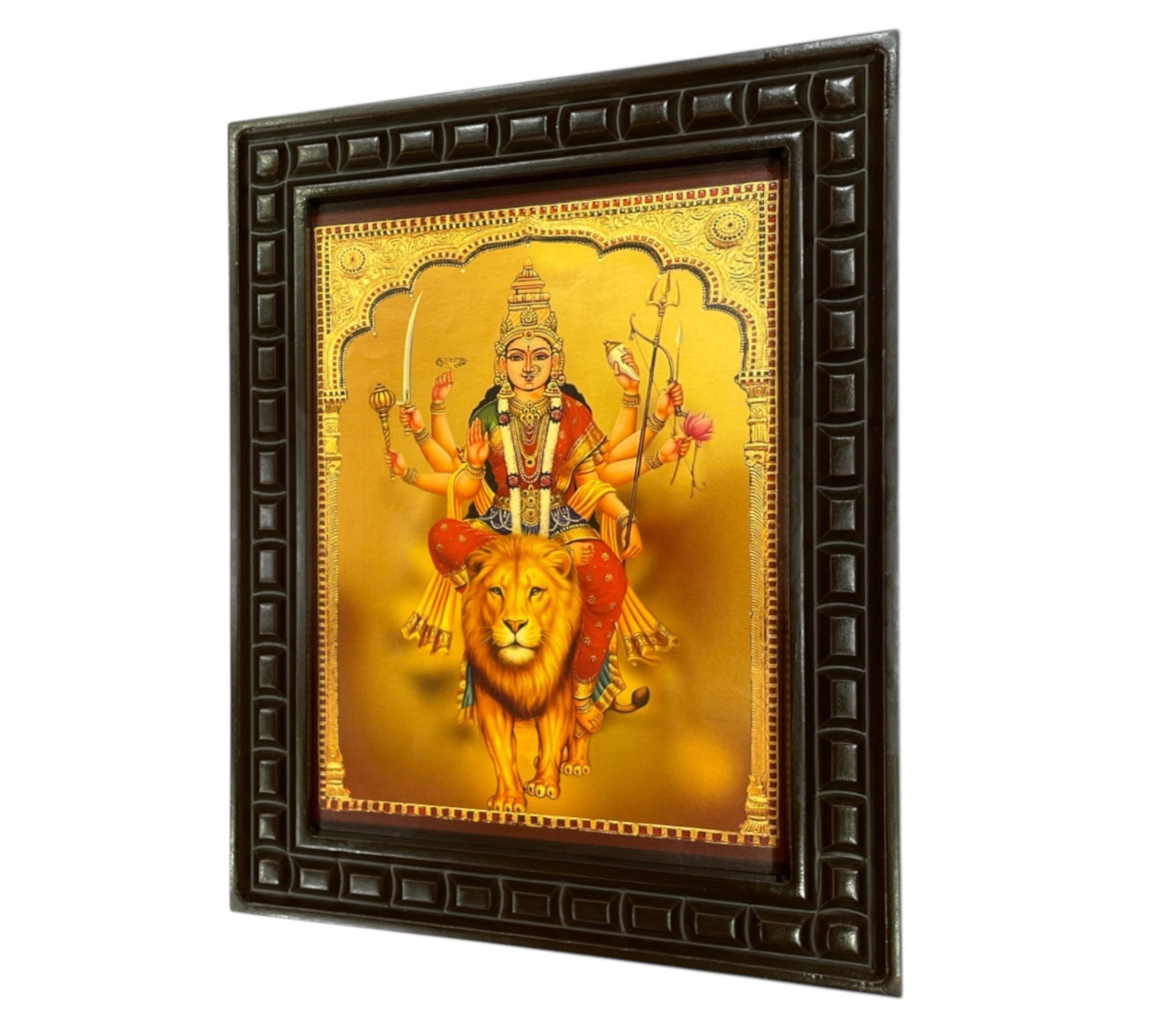 Durga Devi- 5 Gold leafed art in wooden frame