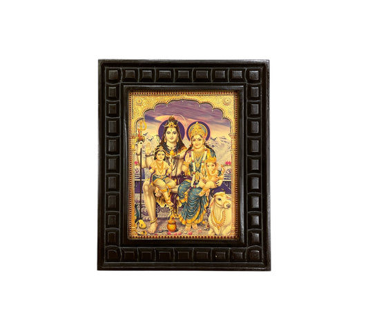 Shiva Parivar -4 Gold Leafed artwork in wooden frame