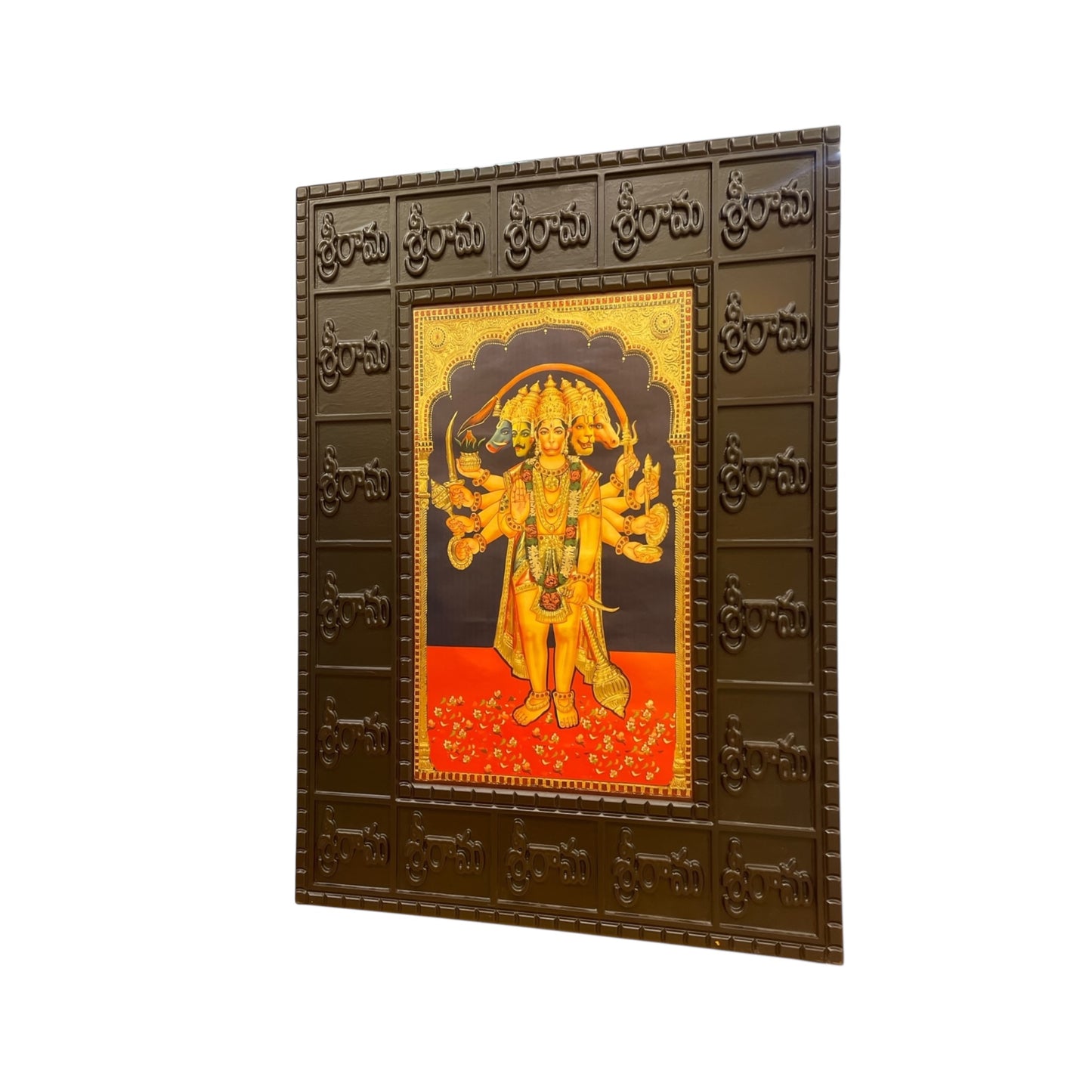 Panchamukhi Hanuman Gold Leafed art within Customized Wooden frame