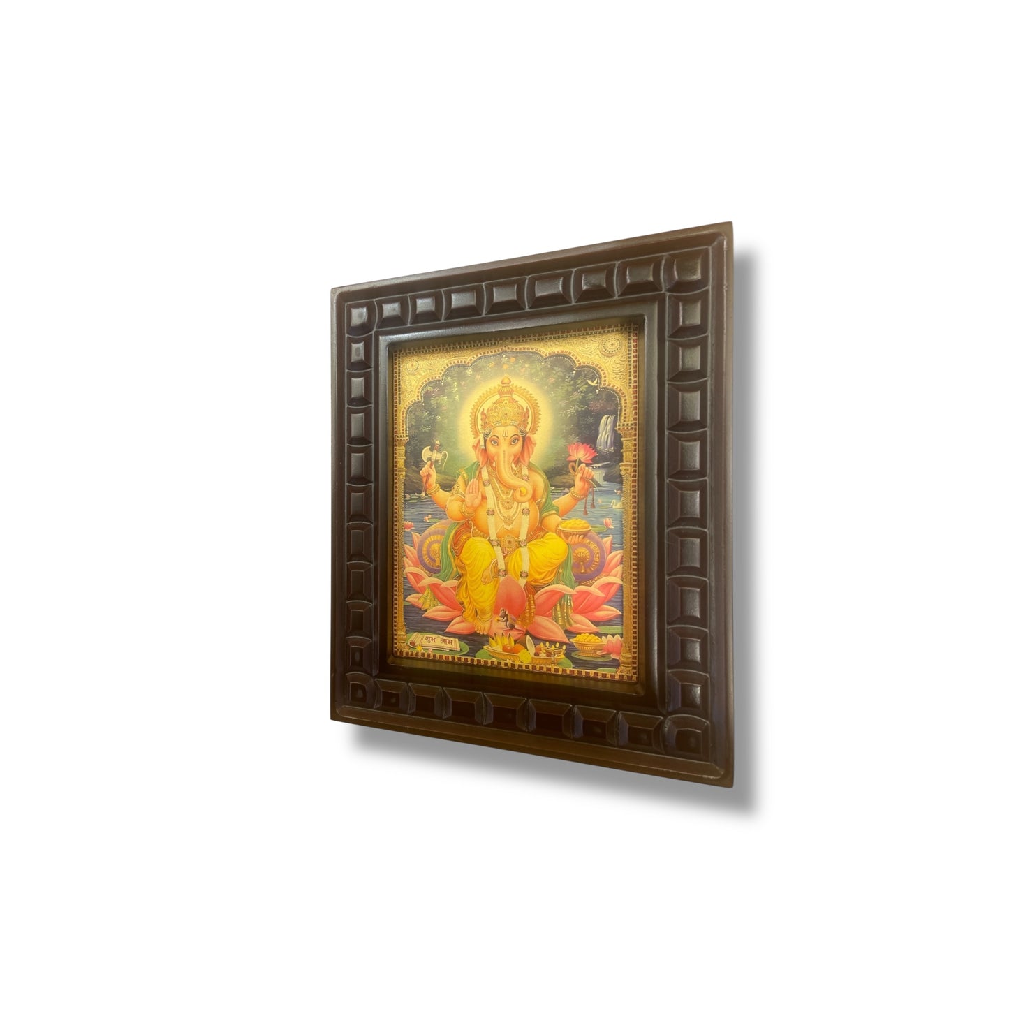 Shree Ganesha - 3 Gold Leafed Art With Wooden Frame