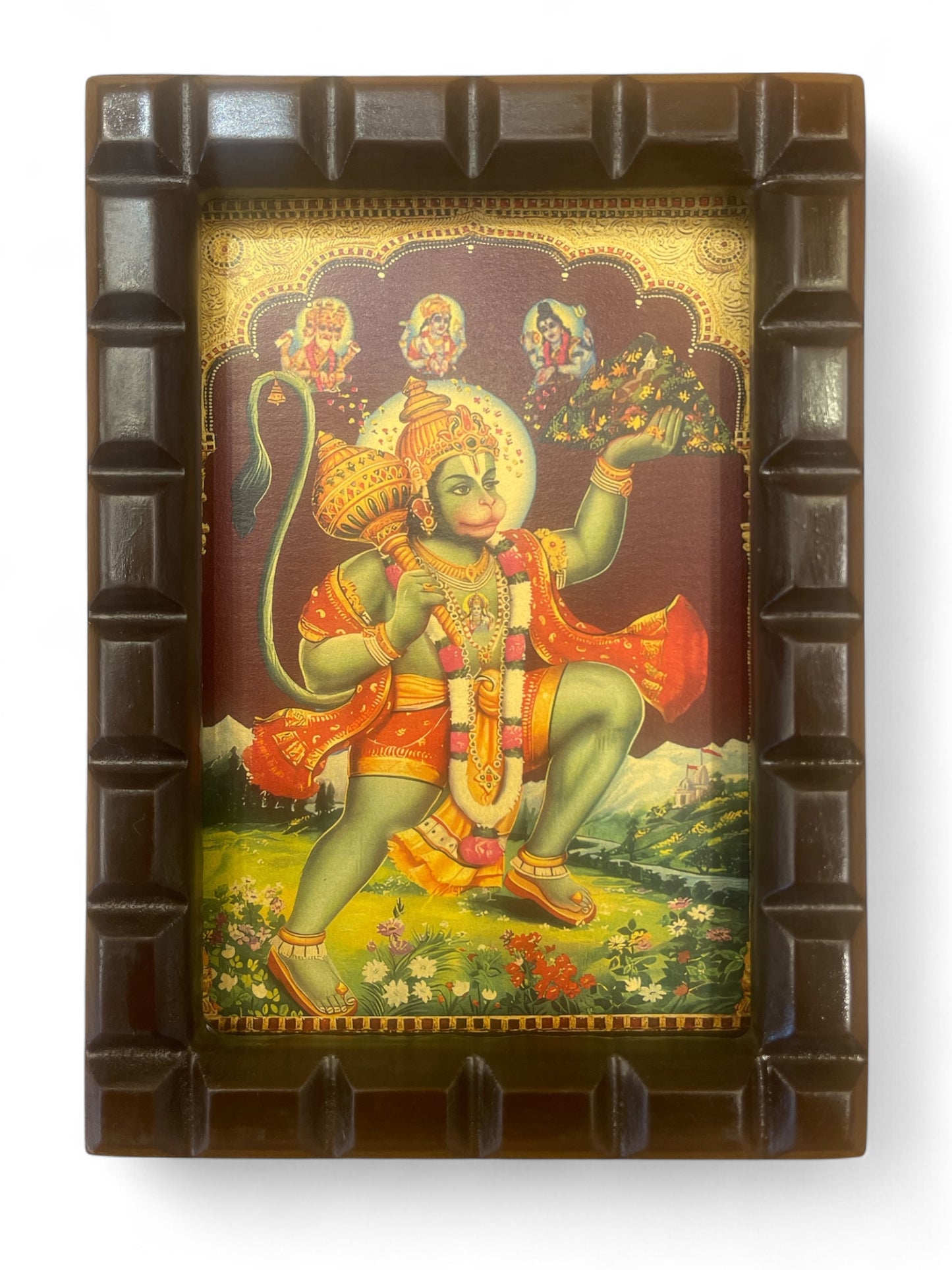 Hanuman - 3 Gold Foiled Art within Wooden Frame