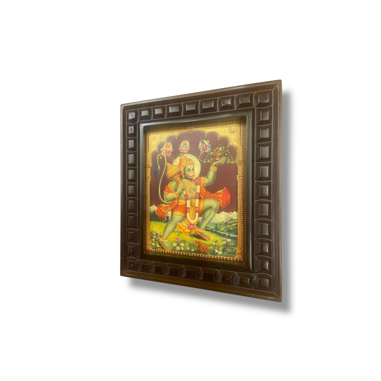 Hanuman - 3 Gold Foiled Art within Wooden Frame