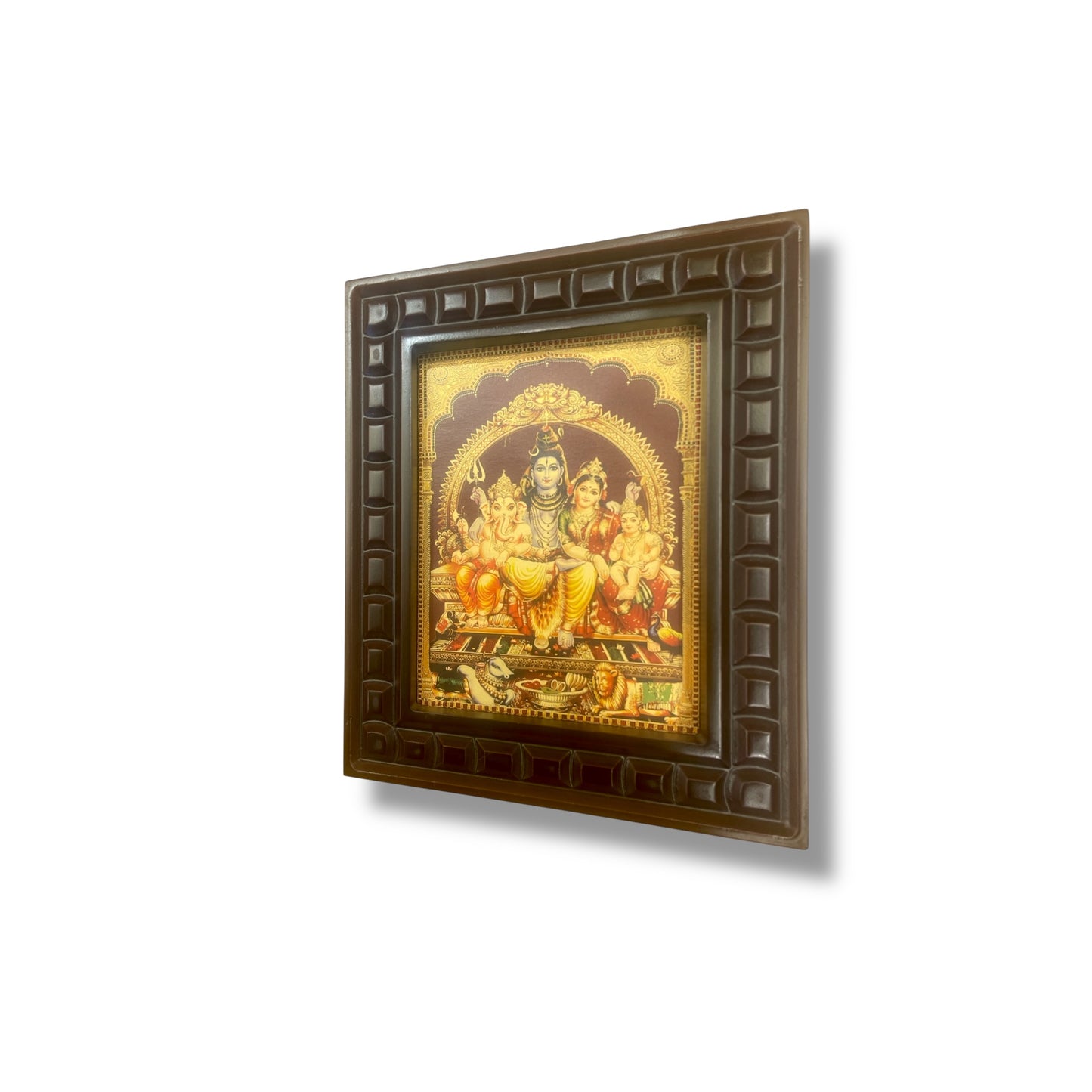 Shiva Parivar -5 Gold Leafed artwork in wooden frame