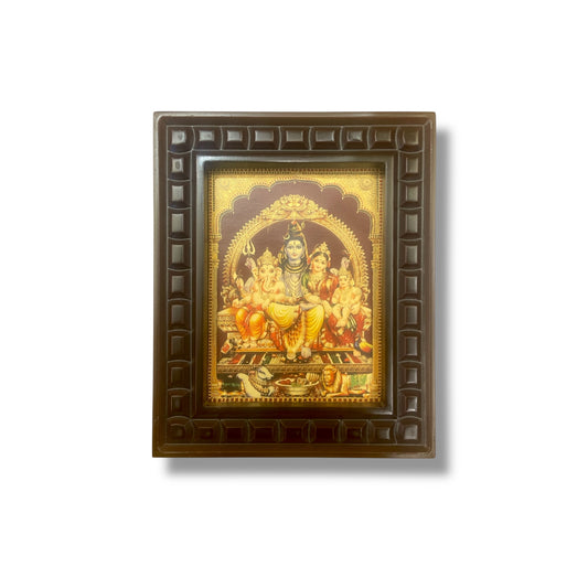 Shiva Parivar -5 Gold Leafed artwork in wooden frame