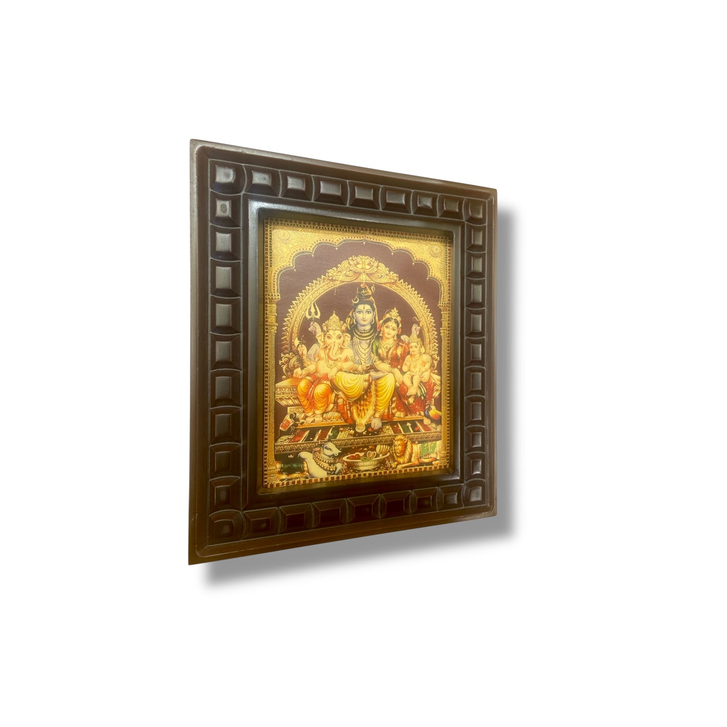 Shiva Parivar -5 Gold Leafed artwork in wooden frame