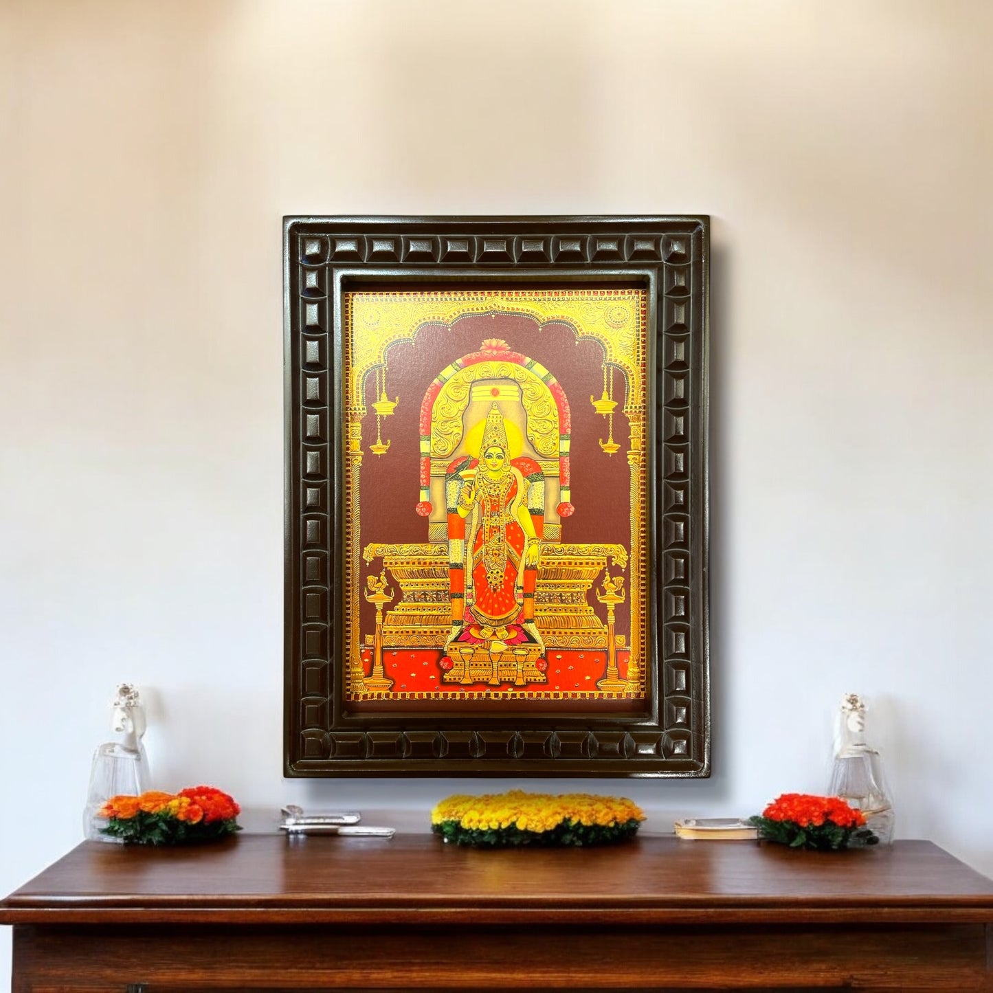 Madurai Meenakshi - 2 Gold Leafed art Within Wooden Frame