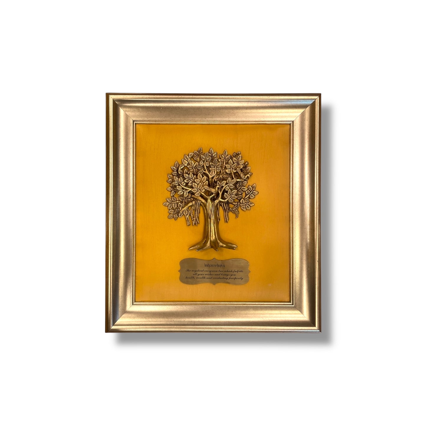 Brass Kalpavriksha Tree & badge with Golden silk in Moulded frame
