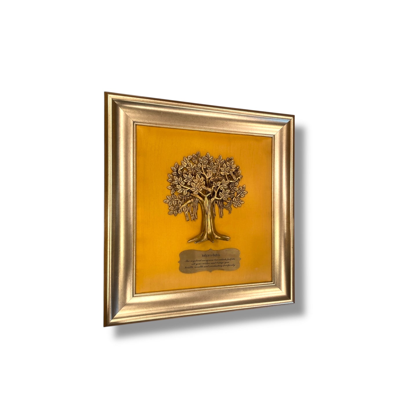 Brass Kalpavriksha Tree & badge with Golden silk in Moulded frame