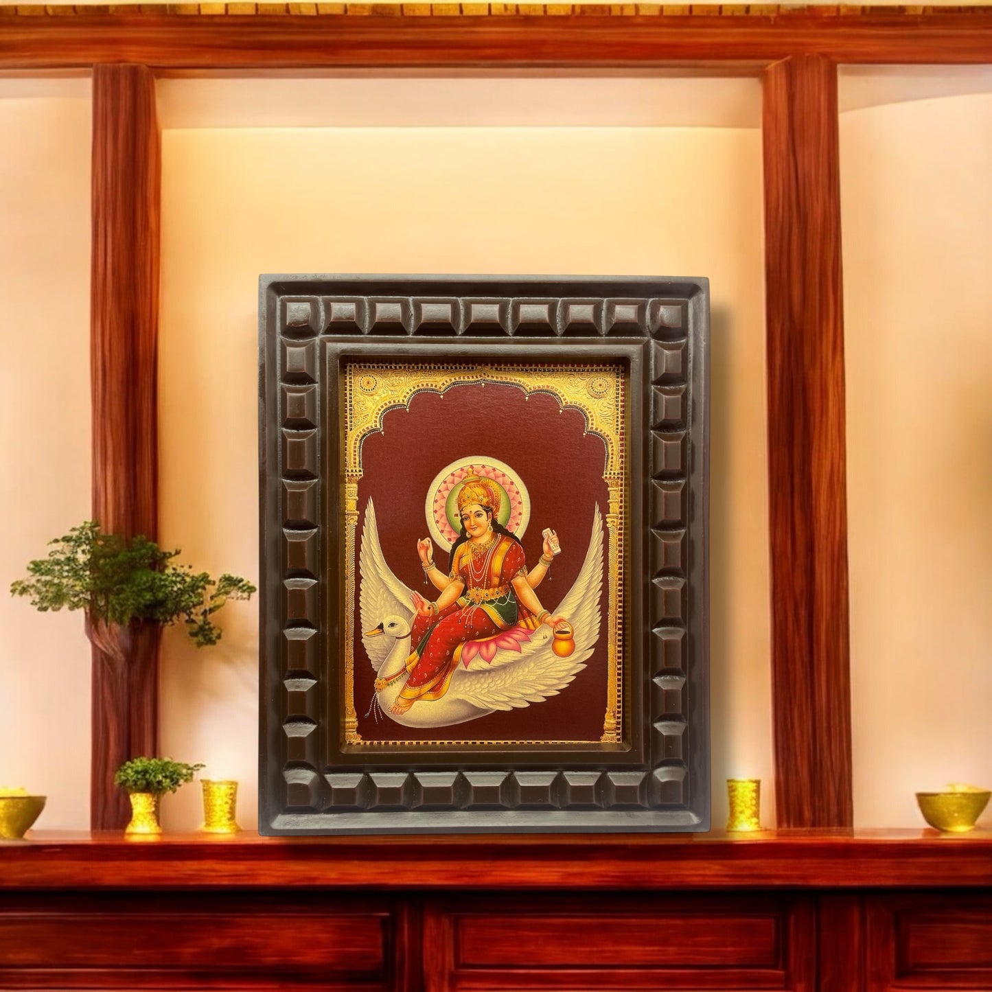 Brahmini Mata Gold foiled Artwork in Wooden frame