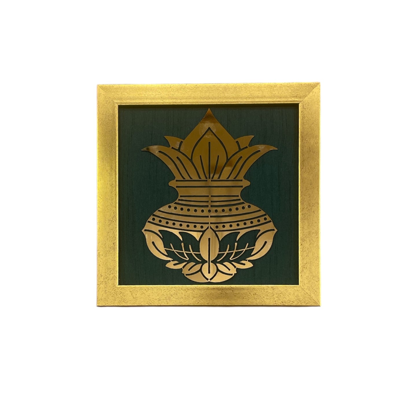 Kuber Kalash Wall Art – Prosperity Symbol in Titanium with Silk Backdrop