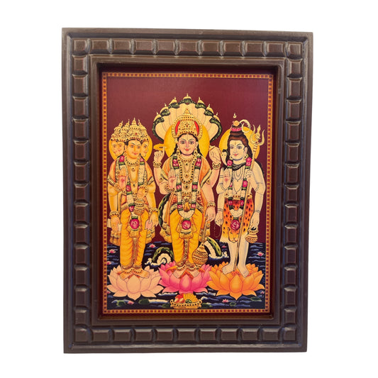 Trimurti Gold Leafed Art With Wooden Frame