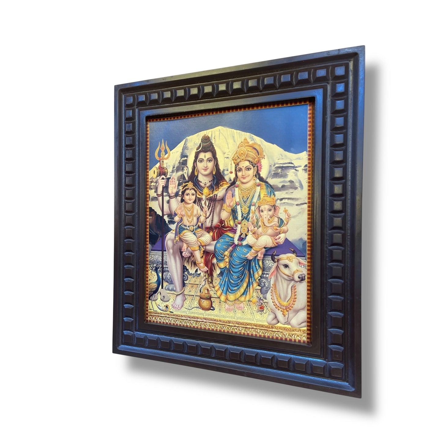Shiva Parivar - 6 Gold Leafed Artwork in Wooden Frame