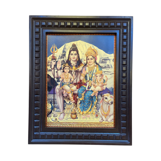 Shiva Parivar - 6 Gold Leafed Artwork in Wooden Frame